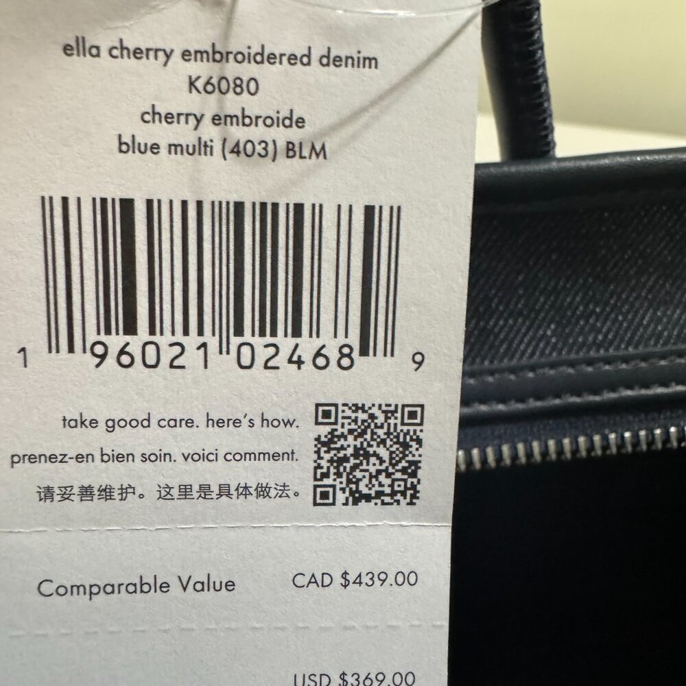 Kate Spade Denim Ella Cherry Embroidery Satchel Handbag & Hair Clip - Picture 4 of 10